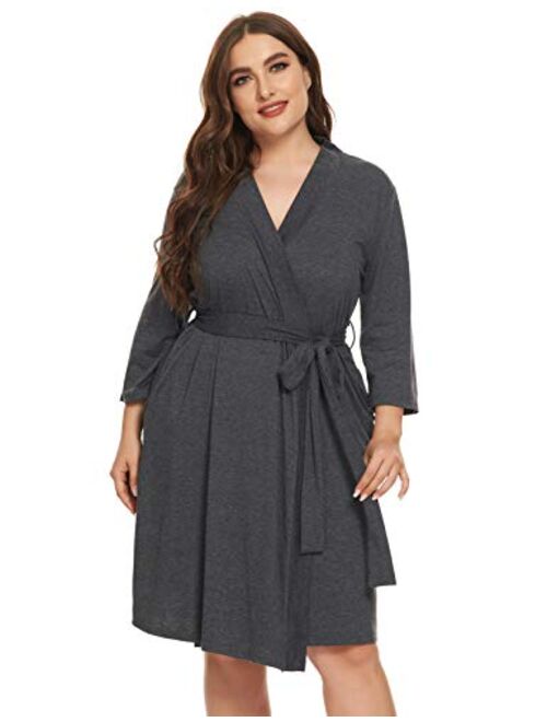 Hanna Nikole Women Kimono Robe Plus Size Cotton Lightweight Robe Short Knit Bathrobe