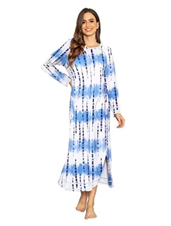 Women's Nightshirt Long Sleeve Nightgown Round Neck Sleepwear Full Length Pajama Dress with Pockets Loungewear S-XXL