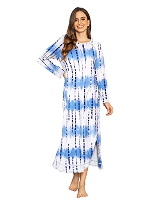 Ekouaer Women's Nightshirt Long Sleeve Nightgown Round Neck Sleepwear Full Length Pajama Dress with Pockets Loungewear S-XXL