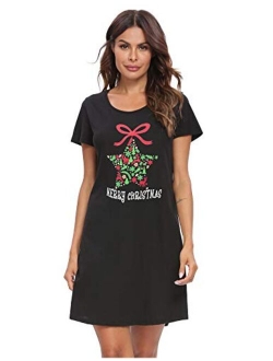 ENJOYNIGHT Sleepwear Women's Nightgown Printed Sleep Shirt Short Sleeve Sleep Tee Cotton Nightshirt