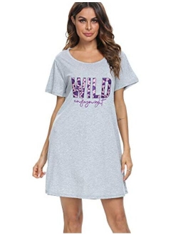 ENJOYNIGHT Sleepwear Women's Nightgown Printed Sleep Shirt Short Sleeve Sleep Tee Cotton Nightshirt