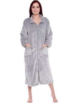 Silver Lilly Womens Full Length Zip Up Robe - Plush Fleece Long Zipper Housecoat