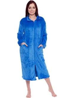 Silver Lilly Womens Full Length Zip Up Robe - Plush Fleece Long Zipper Housecoat