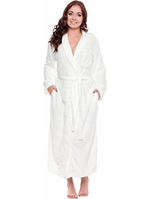 Silver Lilly Women's Full Length Luxury Long Bathrobe - Soft Plush Comfy Long Robe (Sizes Small - Plus Size XXL)