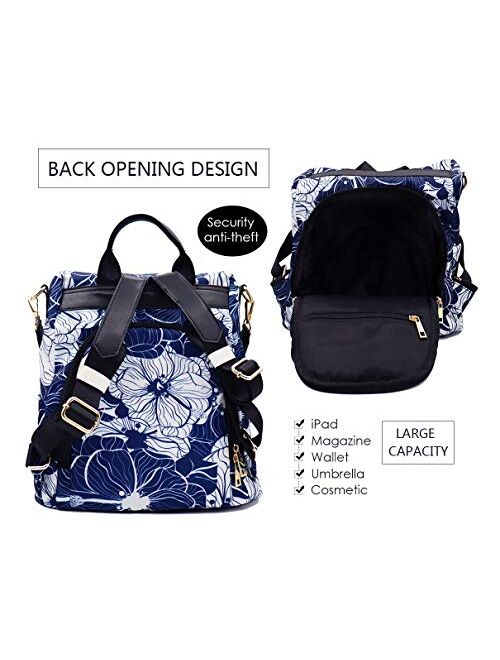 Women's Travel Backpack Purse, Lightweight Waterproof Oxford Printed Small Outdoor Casual Anti-theft Shoulder Bag