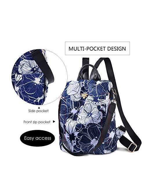 Women's Travel Backpack Purse, Lightweight Waterproof Oxford Printed Small Outdoor Casual Anti-theft Shoulder Bag