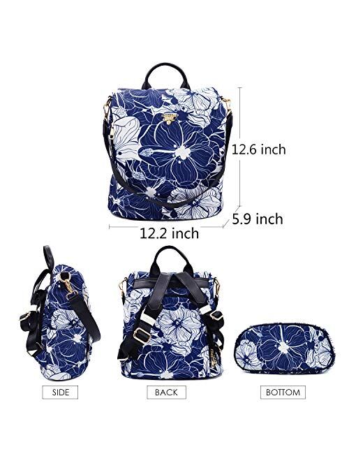 Women's Travel Backpack Purse, Lightweight Waterproof Oxford Printed Small Outdoor Casual Anti-theft Shoulder Bag