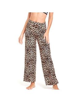 HIGHDAYS Pajama Pants for Women Floral Print Palazzo Pants Comfy Casual Lounge Pants with Wide Leg & Drawstring