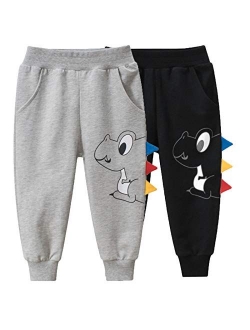 HILEELANG Kids Boy Girl Pants Jogger Drawstring 2-Pack Chino Cargo Pant Cotton Casual Fleece Sweatpants Pants