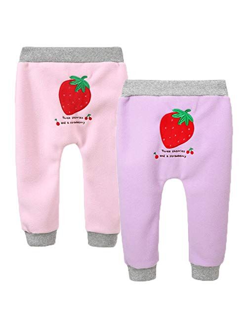 HILEELANG Kids Boy Girl Pants Jogger Drawstring 2-Pack Chino Cargo Pant Cotton Casual Fleece Sweatpants Pants