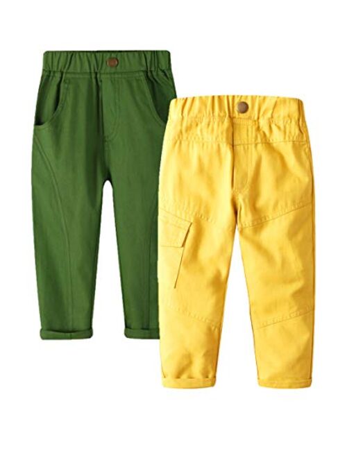 HILEELANG Kids Boy Girl Pants Jogger Drawstring 2-Pack Chino Cargo Pant Cotton Casual Fleece Sweatpants Pants