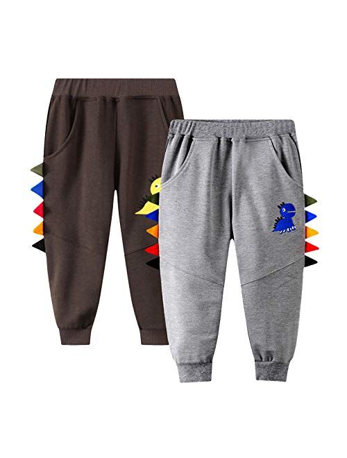 HILEELANG Kids Boy Girl Pants Jogger Drawstring 2-Pack Chino Cargo Pant Cotton Casual Fleece Sweatpants Pants