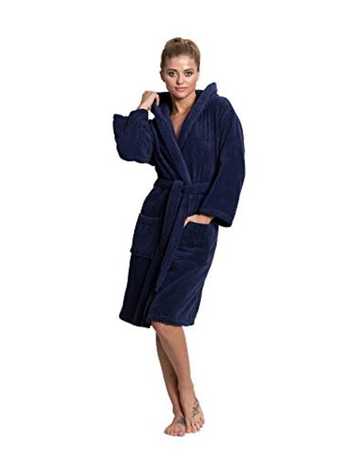 Turkuoise Women's Turkish Cotton Hooded Robe, Terry Hooded Bathrobe