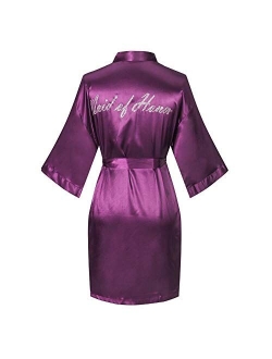 Joy Bridalc Satin Wedding Robes with Clear Rhinestones-Bride&Bridesmaid Edition Short Kimono