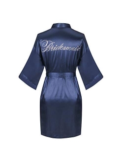 Joy Bridalc Satin Wedding Robes with Clear Rhinestones-Bride&Bridesmaid Edition Short Kimono