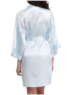 Joy Bridalc Satin Wedding Robes with Clear Rhinestones-Bride&Bridesmaid Edition Short Kimono