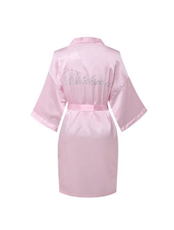 Joy Bridalc Satin Wedding Robes with Clear Rhinestones-Bride&Bridesmaid Edition Short Kimono