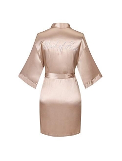 Joy Bridalc Satin Wedding Robes with Clear Rhinestones-Bride&Bridesmaid Edition Short Kimono