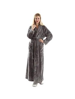 Full Length Fleece Robe Cozy Plush Long Warm Bathrobe with Waist Belt for Womens