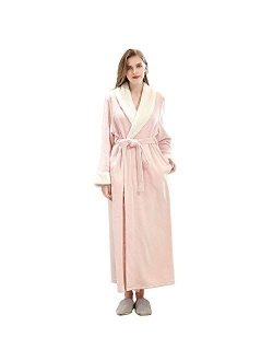 Full Length Fleece Robe Cozy Plush Long Warm Bathrobe with Waist Belt for Womens