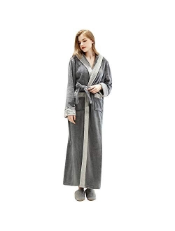 Full Length Fleece Robe Cozy Plush Long Warm Bathrobe with Waist Belt for Womens