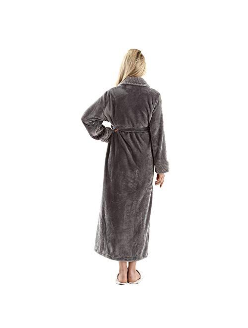 Full Length Fleece Robe Cozy Plush Long Warm Bathrobe with Waist Belt for Womens