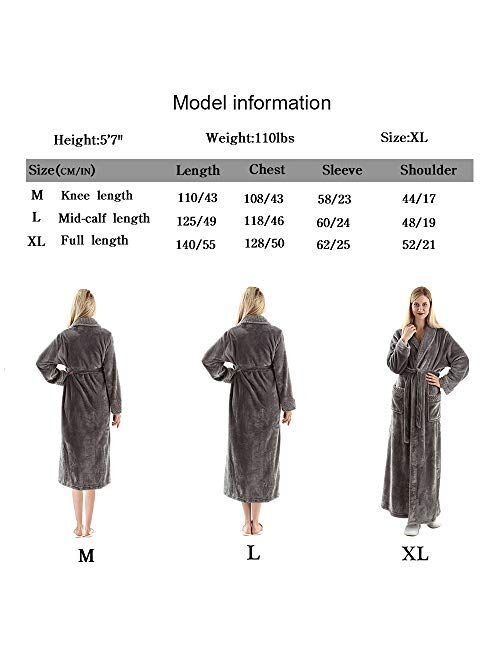 Full Length Fleece Robe Cozy Plush Long Warm Bathrobe with Waist Belt for Womens