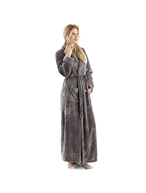 Full Length Fleece Robe Cozy Plush Long Warm Bathrobe with Waist Belt for Womens