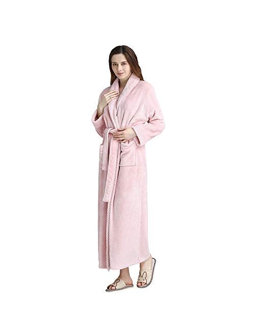 Full Length Fleece Robe Cozy Plush Long Warm Bathrobe with Waist Belt for Womens