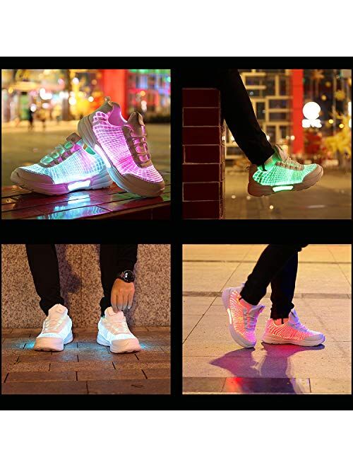Shinmax Luminous Fiber Optic LED Shoes, Light Up Shoes for Women & Men USB Charging Flashing Luminous Trainers for Festivals, Thanksgiving, Christmas, New Year, Party Gif