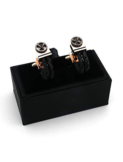 ZNYD Men's Leather Chain Cufflinks Copper Material Rose Gold Color