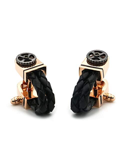 ZNYD Men's Leather Chain Cufflinks Copper Material Rose Gold Color