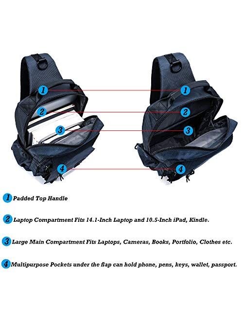 Sling Bags Chest Shoulder Backpacks, 13.3'' 14.1'' Laptop Backpack Crossbody Messenger Bag Travel Outdoor Men Women