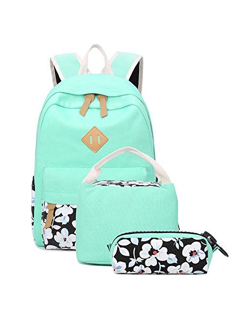 School Backpacks for Teen Girls Lightweight Canvas Backpack Bookbags Set