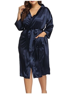 Allegrace Women's Plus Size Robes Silky Satin Long Kimino Bridesmaids Sleep Lounge Robe