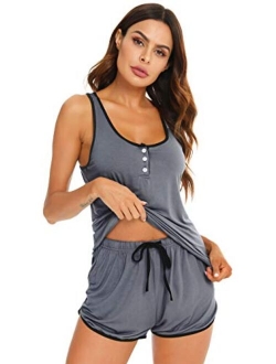 Vlazom Women's Pajama Short Set Soft Sweetness Cami Sets Tank Top Shorts Sleepwear Set with Pockets S-XXL