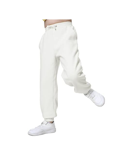 UNACOO Kid's Fleece Sweatpants Girl's and Boy's Active Basic Jogger Pants (Age 3-12 Years)