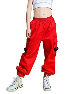 Kids Cotton Jogger Cargo Pants for Boys Girls Loose Street Hip Hop Dance Costume