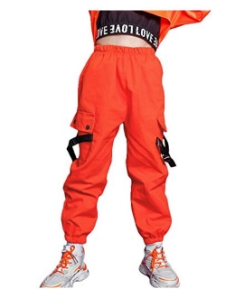 Kids Cotton Jogger Cargo Pants for Boys Girls Loose Street Hip Hop Dance Costume