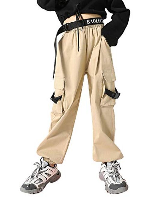 Kids Cotton Jogger Cargo Pants for Boys Girls Loose Street Hip Hop Dance Costume