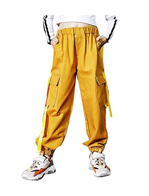 Kids Cotton Jogger Cargo Pants for Boys Girls Loose Street Hip Hop Dance Costume