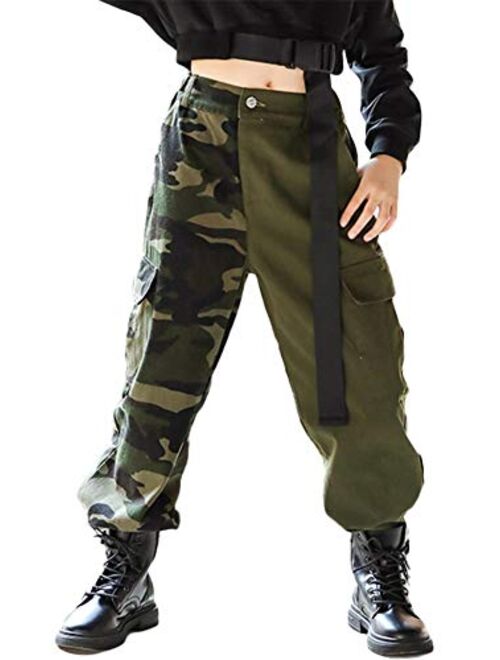 Kids Cotton Jogger Cargo Pants for Boys Girls Loose Street Hip Hop Dance Costume