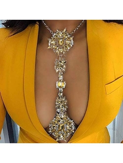 ELABEST Boho Rhinestone Statement Chest Chain Crystal Necklace Body Chain Summer Beach Body Jewelry Accessories for Women and Girls