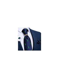 DiBanGu Mens Formal Solid Tie and Gold Tie Ring Set Silk Pocket Square Cufflinks with Gift Box