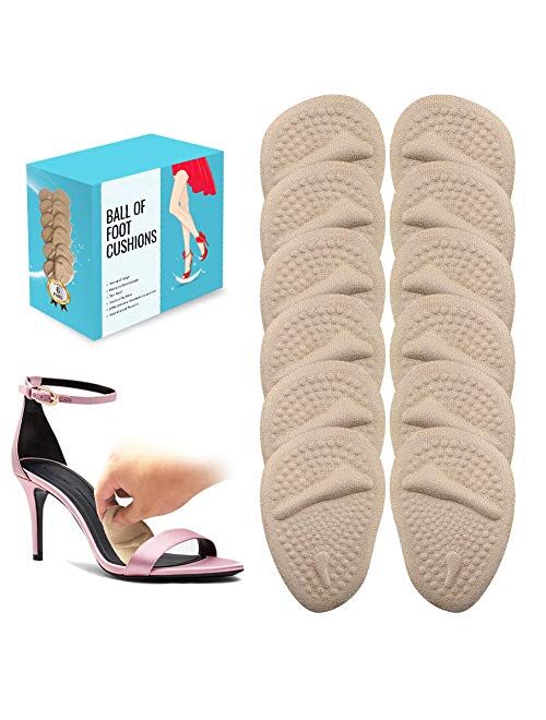 6 Pairs Ball of Foot Cushions (Beige) | Metatarsal Pads for Women | Reusable Shoe Inserts for Pain Relief