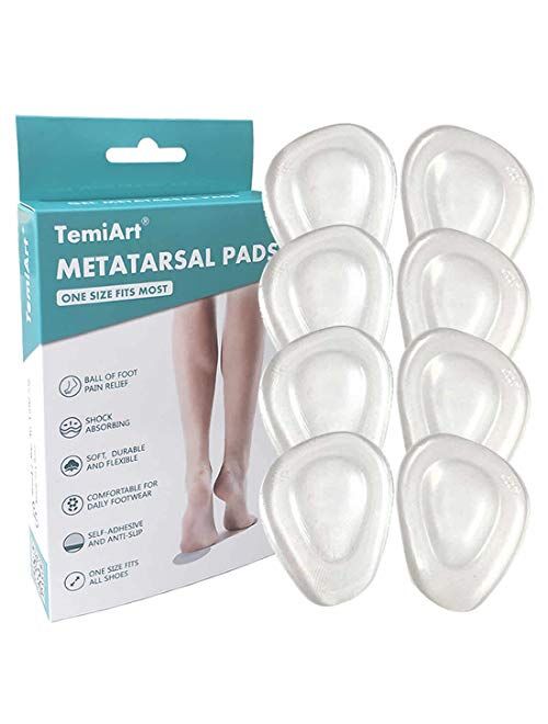 Temiart Ball of Foot Cushions Metatarsal Pads for Women Men Soft Gel Insoles Supports Forefoot Cushioning, Pain Relief Morton's Neuroma Foot Pads (4 Pair)