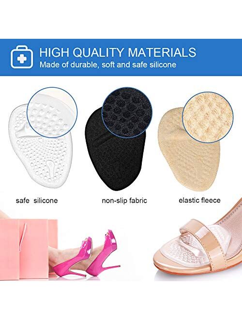 3 Pairs Metatarsal Pads for Women, Professional Reusable Silicone Ball of Foot Cushions, All Day Pain Relief and Comfort, One Size Fits Shoe Inserts, by Mildsun.