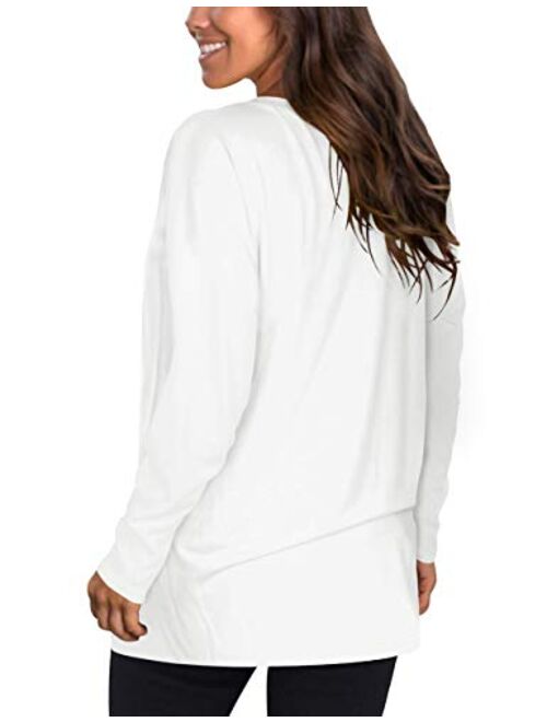 NSQTBA Womens Long Sleeve V Neck Tunic Tops Loose Casual Shirts with Pocket