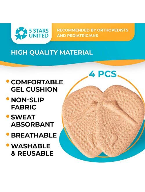 Metatarsal Pads Ball of Foot Cushions - 2 Pairs Beige Soft Gel Insoles Supports, Forefoot Cushioning Pads Shoe Inserts for Women - Fast Pain Relief & All Day Comfort, One