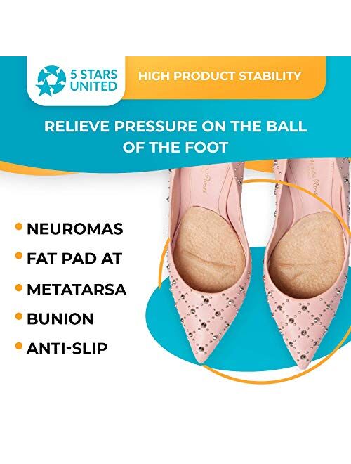 Metatarsal Pads Ball of Foot Cushions - 2 Pairs Beige Soft Gel Insoles Supports, Forefoot Cushioning Pads Shoe Inserts for Women - Fast Pain Relief & All Day Comfort, One